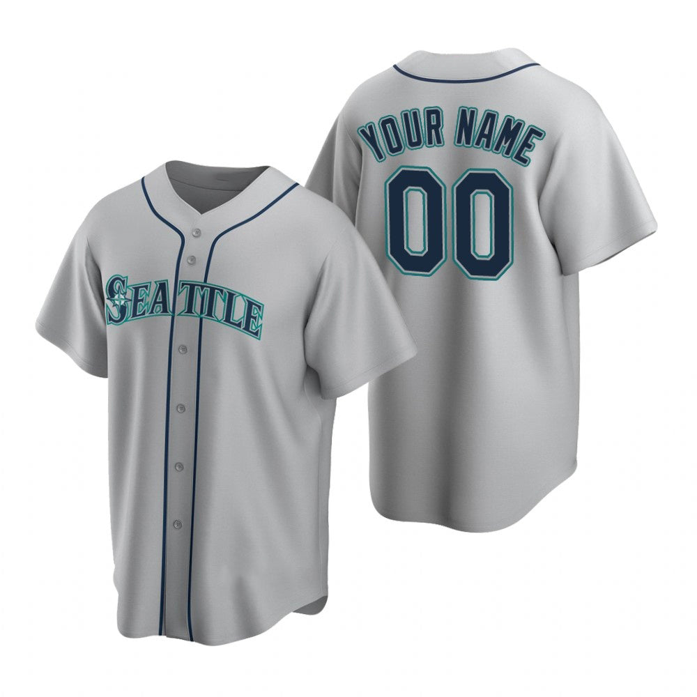 Custom Seattle Mariners Gray CONTON Stitched Cool Base Road Jersey