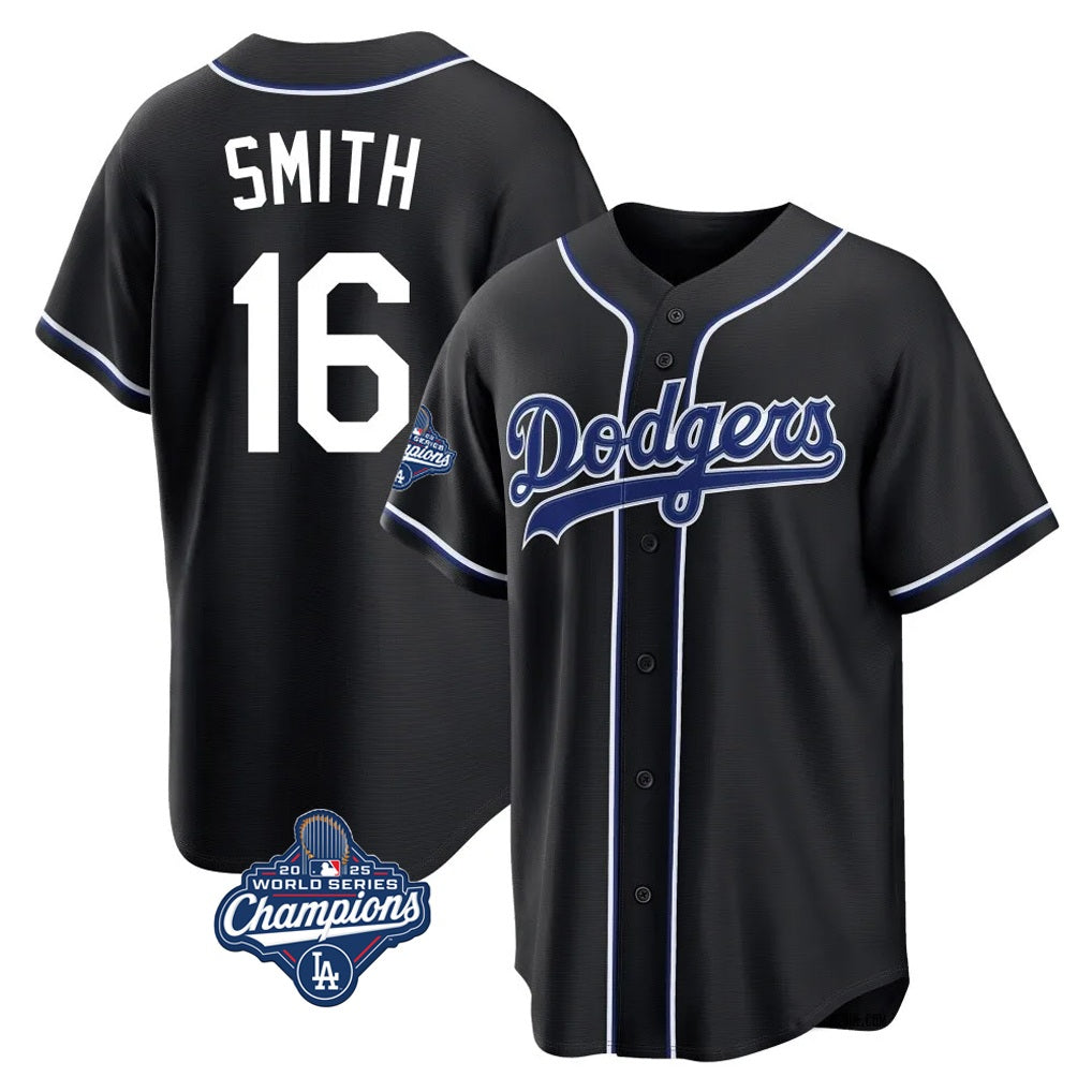 Los Angeles Dodgers #16 Will Smith Player Black CONTON World Series Meet Carbon Limited Home Stitched Jerseys