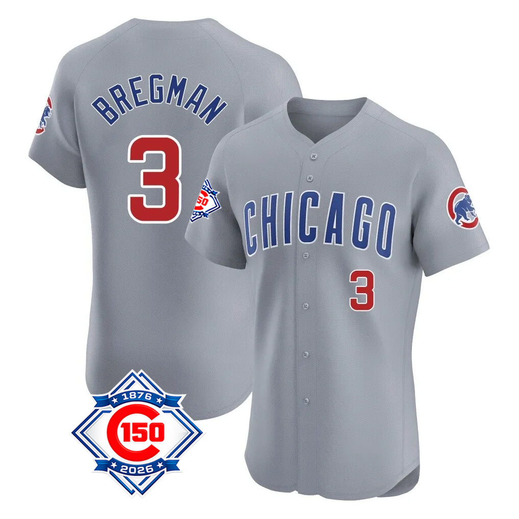 Chicago Cubs #3 Alex Bregman Player Gray CONTON Road 150th Anniversary Limited Elite Home Stitched Jerseys