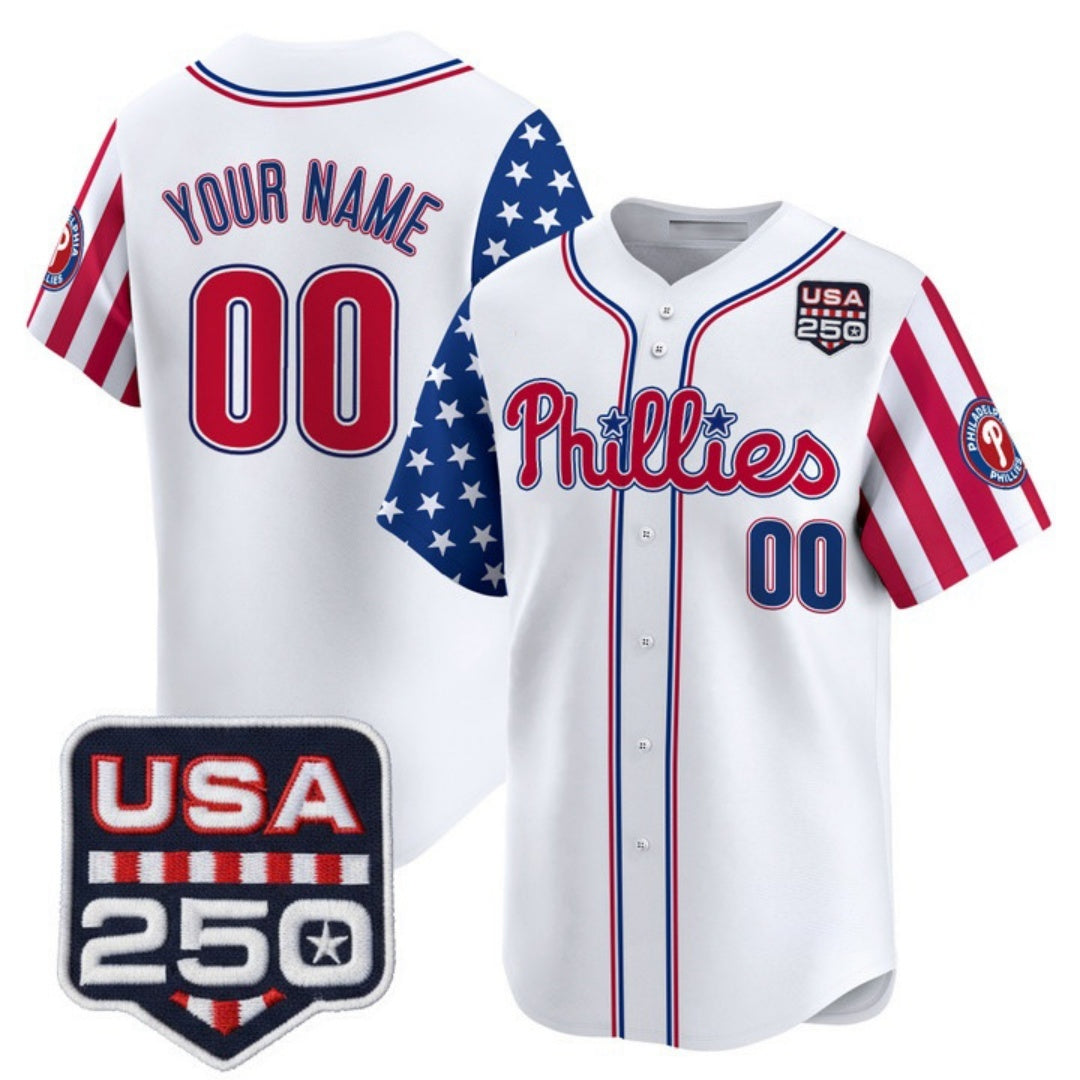 Custom Philadelphia Phillies America 250 Edition Vapor Premier Limited White CONTON Stitched Jerseys-1