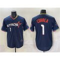 Houston Astros #1 Carlos Correa Navy CONTON 2025 City Connect With Texas Patch Limited Stitched Jersey