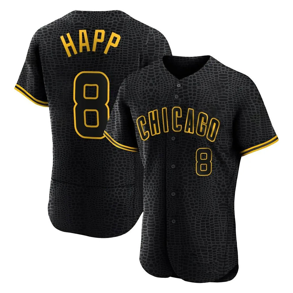 Chicago Cubs #8 Ian Happ Player Black CONTON Snake Skin City Limited Elite Home Game Stitched Jerseys