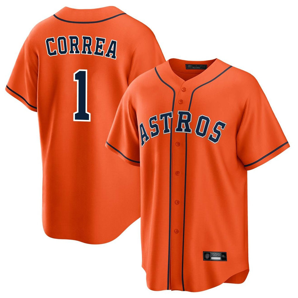 Houston Astros #1 Carlos Correa Player Orange CONTON Home Game Stitched Jerseys