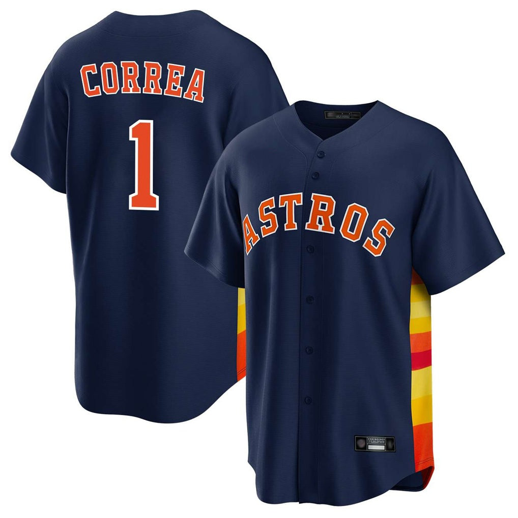 Houston Astros #1 Carlos Correa Player Navy CONTON Home Game Stitched Jerseys