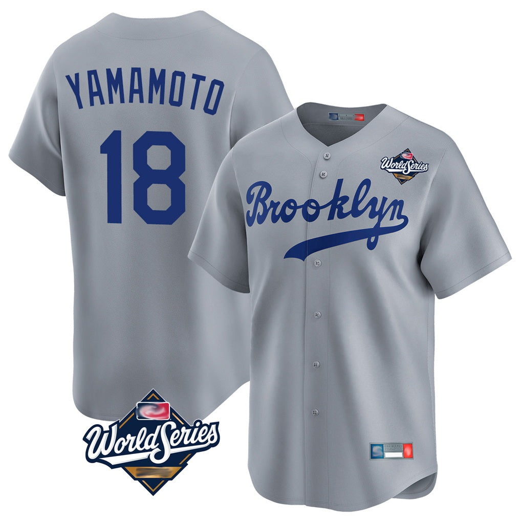 Los Angeles Dodgers #18 Yoshinobu Yamamoto Player Gray CONTON World Series Game Limited Home Stitched Jerseys