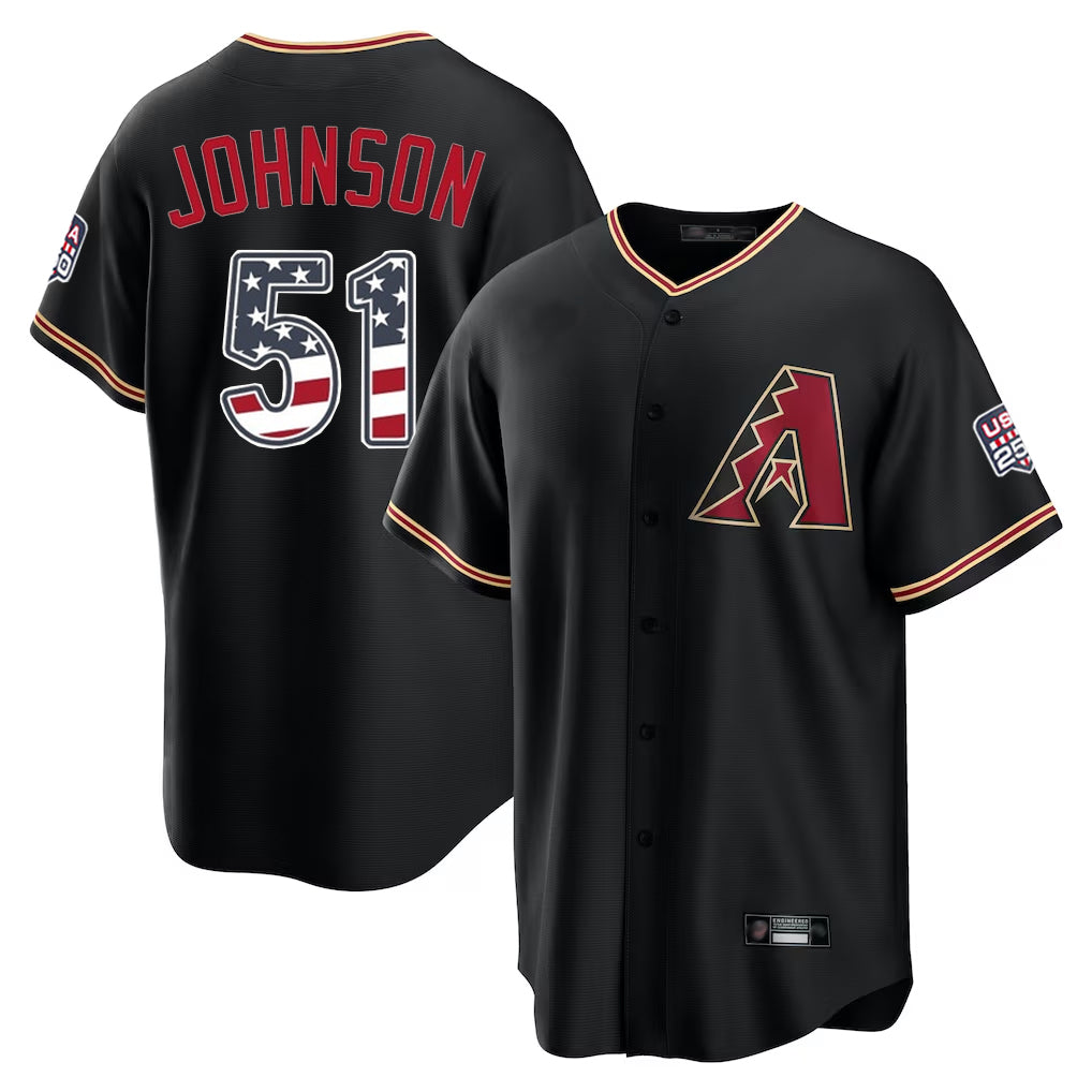 Arizona Diamondbacks #51 Randy Johnson Player Black CONTON USA 250 Fourth of July Game Home Stitched Jerseys