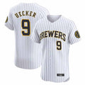 Milwaukee Brewers #9 Bob Uecker Player White CONTON Stripes Home Limited Elite Stitched Jerseys