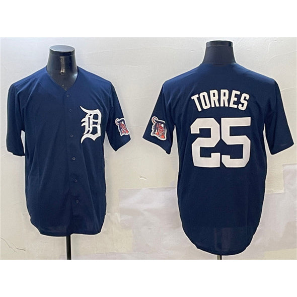Detroit Tigers #25 Gleyber Torres Navy CONTON With Patch Cool Base Stitched Jersey