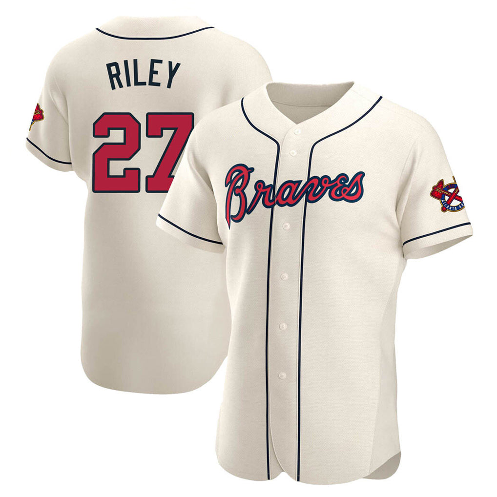 Atlanta Braves #27 Austin Riley Player Cream CONTON Limited Elite Home Game Stitched Jerseys