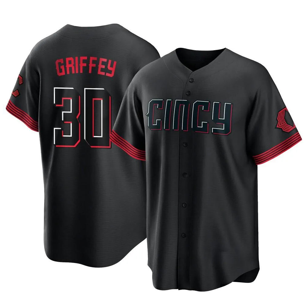 Cincinnati Reds #30 Ken Griffey Player Black CONTON City Connect Home Game Stitched Jerseys