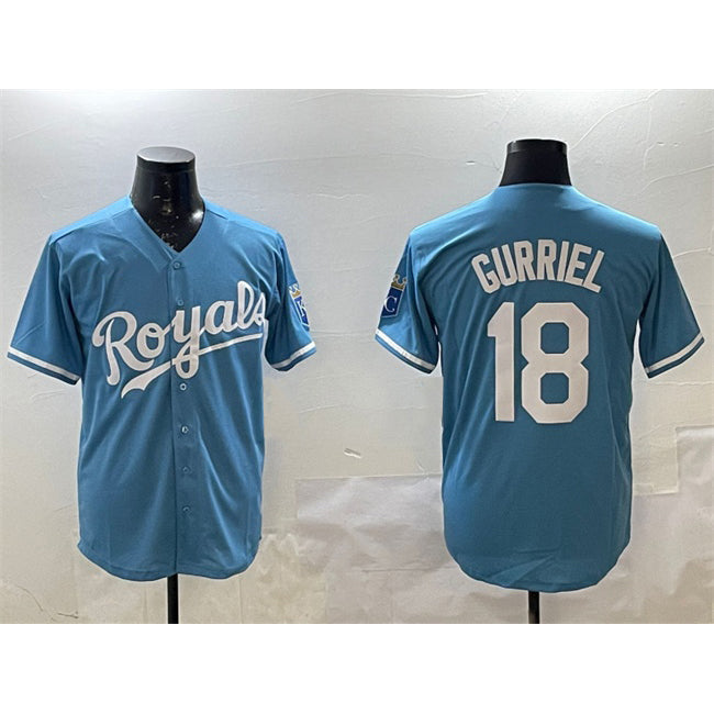 Kansas City Royals #18 Yuli Gurriel Blue CONTON Cool Base Stitched Jersey