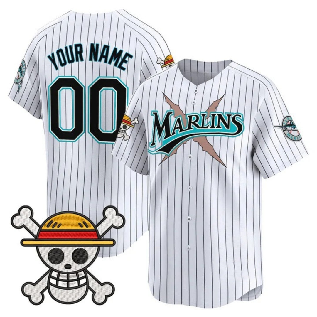 Custom Miami Marlins x One Piece Pinstripe White CONTON Vapor Premier Limited Jersey - Stitched