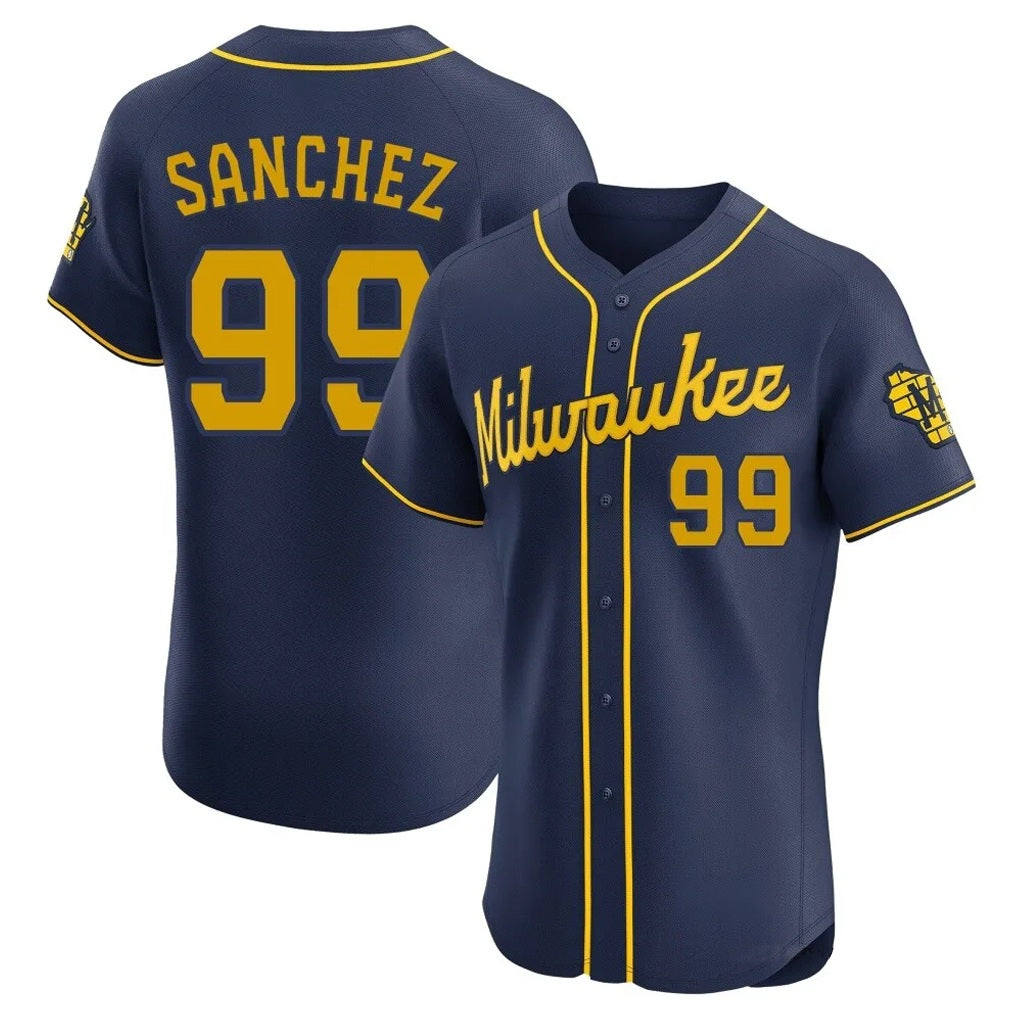 Milwaukee Brewers #99 Gary Sanchez Player Navy CONTON Home Limited Elite Stitched Jerseys