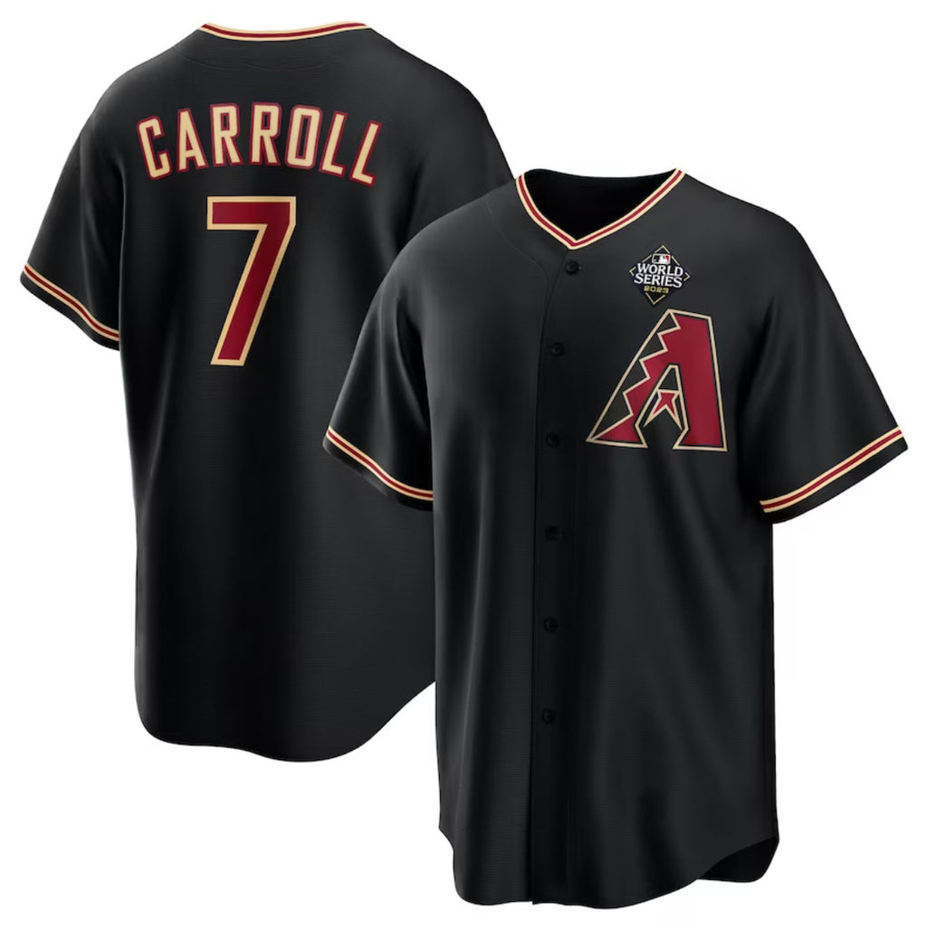 Arizona Diamondbacks #7 Corbin Carroll Black CONTON 2023 World Series Cool Base Stitched Jersey
