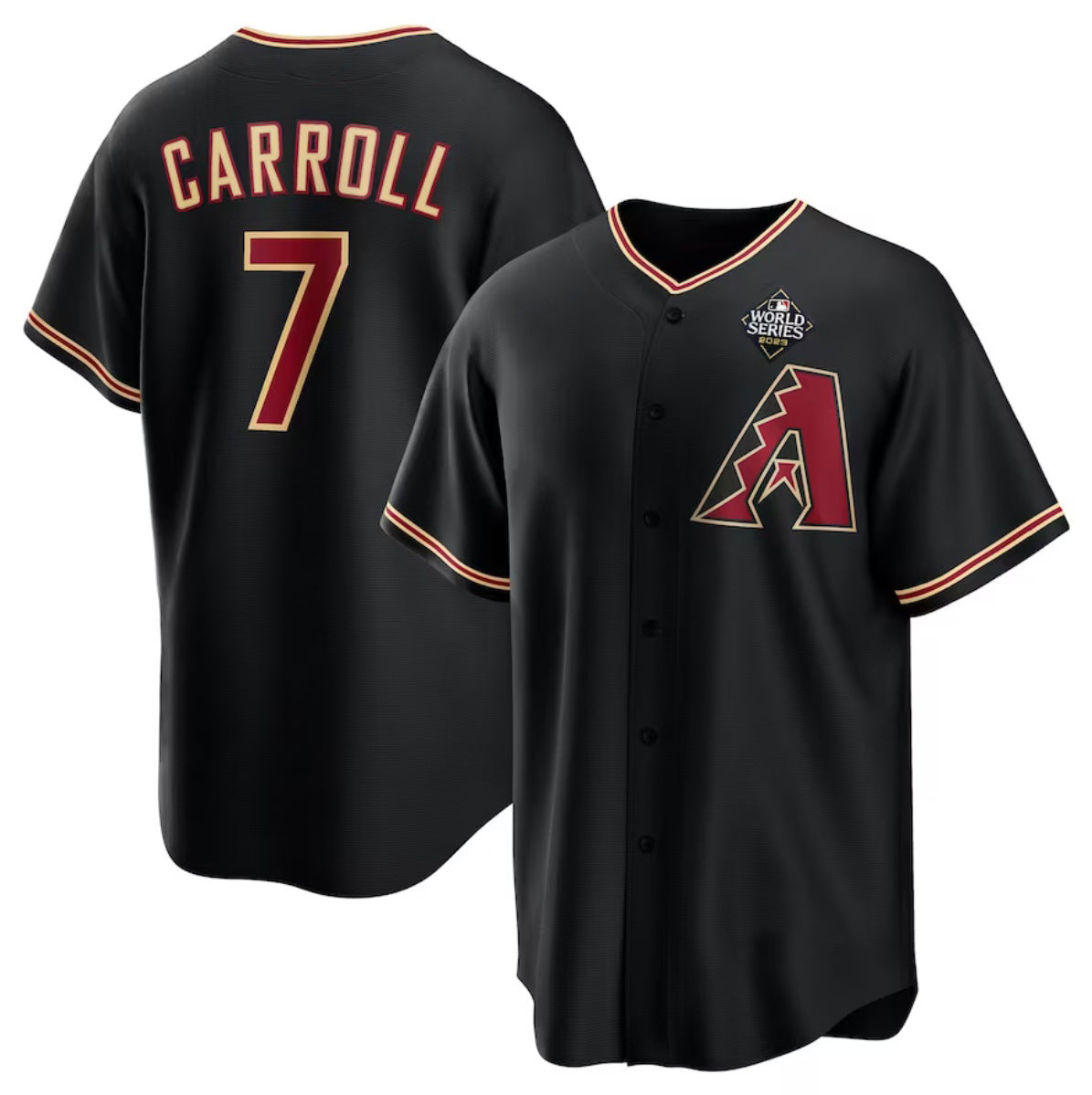 Arizona Diamondbacks #7 Corbin Carroll Black CONTON 2023 World Series Cool Base Stitched Jersey