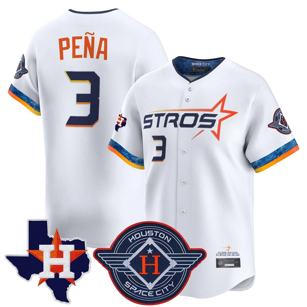 Houston Astros #3 Jeremy Pena Player White CONTON City Connect Texas Patch Vapor Premier Limited Home Stitched Jerseys