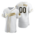 Custom Cleveland Indians White CONTON Stitched Flex Base Golden Edition Jersey