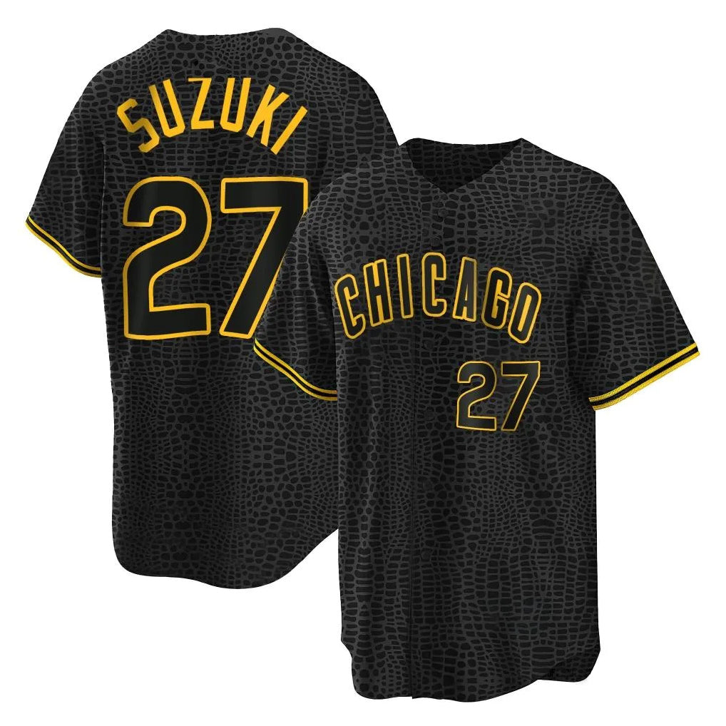 Chicago Cubs #27 Seiya Suzuki Player Black CONTON Snake Skin City Game Stitched Jerseys