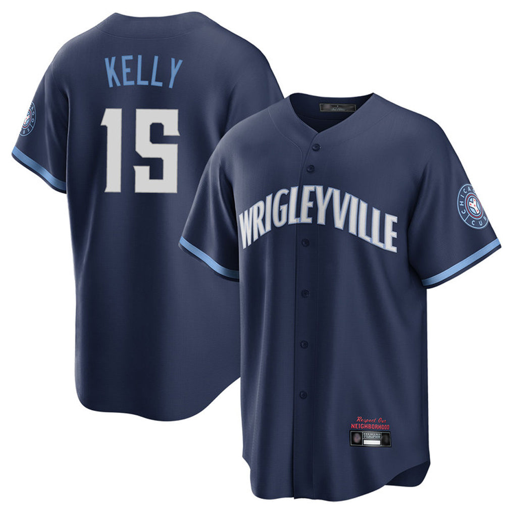 Chicago Cubs #15 Carson Kelly Player Navy CONTON City Connect Home Game Stitched Jerseys