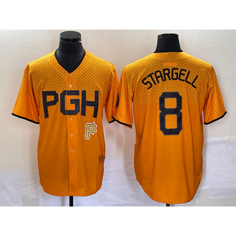 Pittsburgh Pirates #8 Willie Stargell Gold CONTON 2023 City Connect Stitched Jersey 2