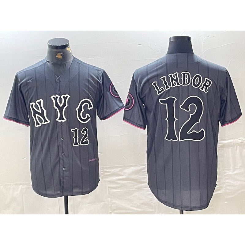 New York Mets #12 Francisco Lindor Number Grey CONTON 2024 City Connect Cool Base Stitched Jersey 2