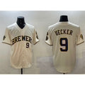 Milwaukee Brewers #9 Bob Uecker Cream CONTON With Home Patch Limited Stitched Baseball Jersey