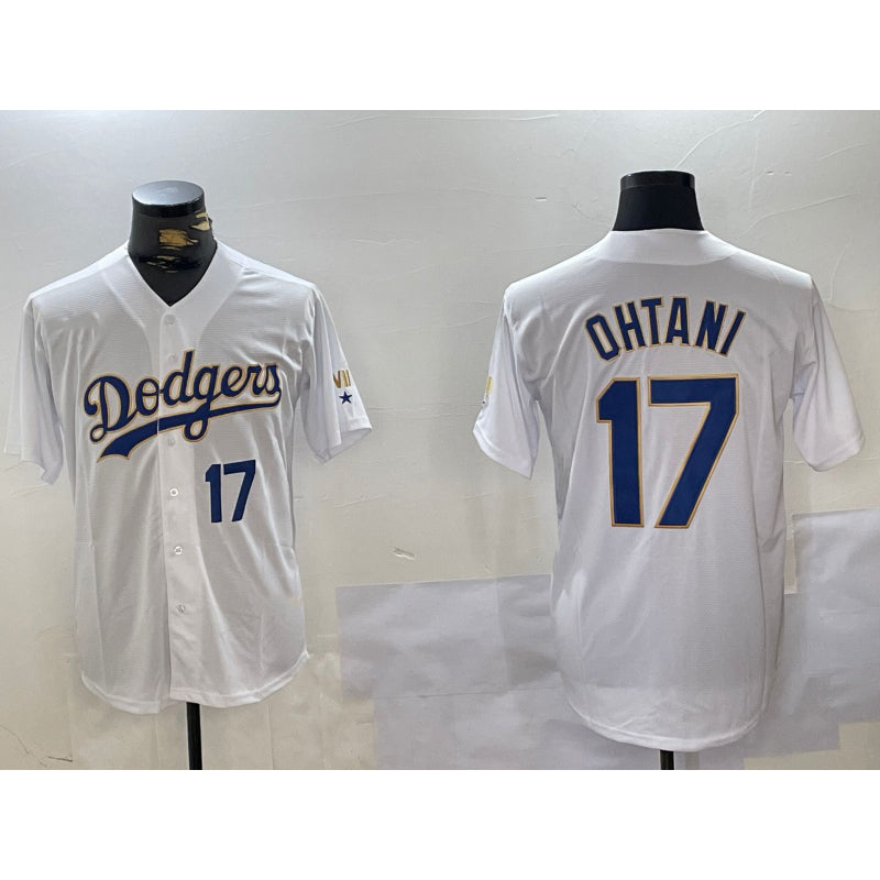 Los Angeles Dodgers #17 Shohei Ohtani Number White Gold CONTON Championship Stitched Cool Base Jerseys