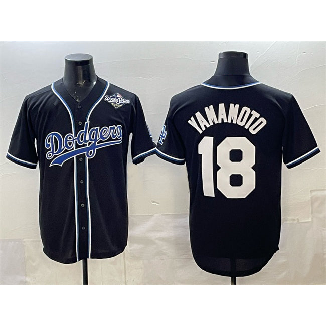 Los Angeles Dodgers #18 Yoshinobu Yamamoto Black CONTON 2025 World Series Cool Base Stitched Jersey