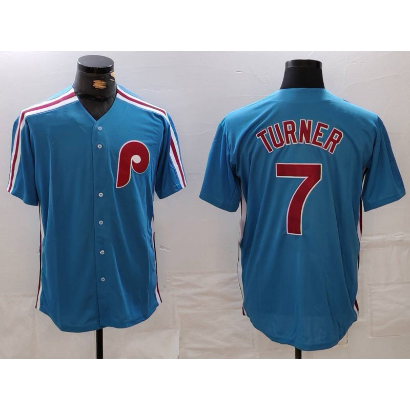 Philadelphia Phillies #7 Trea Turner Blue CONTON Cooperstown Throwback Cool Base Jersey