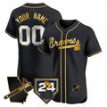 Custom Atlanta Braves 2024 Spring Training & Georgia Patch Vapor Premier Elite Jersey ¨C Black Gold CONTON