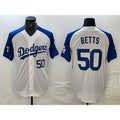 Los Angeles Dodgers #50 Mookie Betts Number White Blue CONTON Fashion Stitched Cool Base Limited Jersey 2