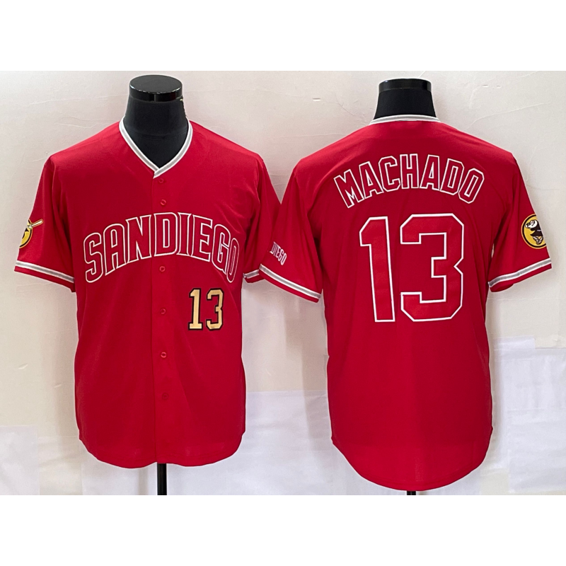 San Diego Padres #13 Manny Machado Number Red CONTON NEW 2023 Cool Base Stitched Jersey