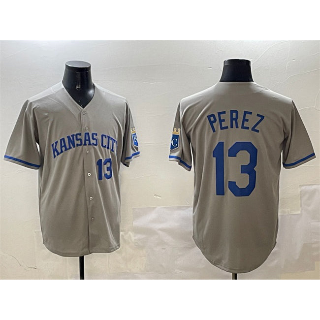Kansas City Royals #13 Salvador Perez Gray CONTON 2024 Away Limited Stitched Jersey