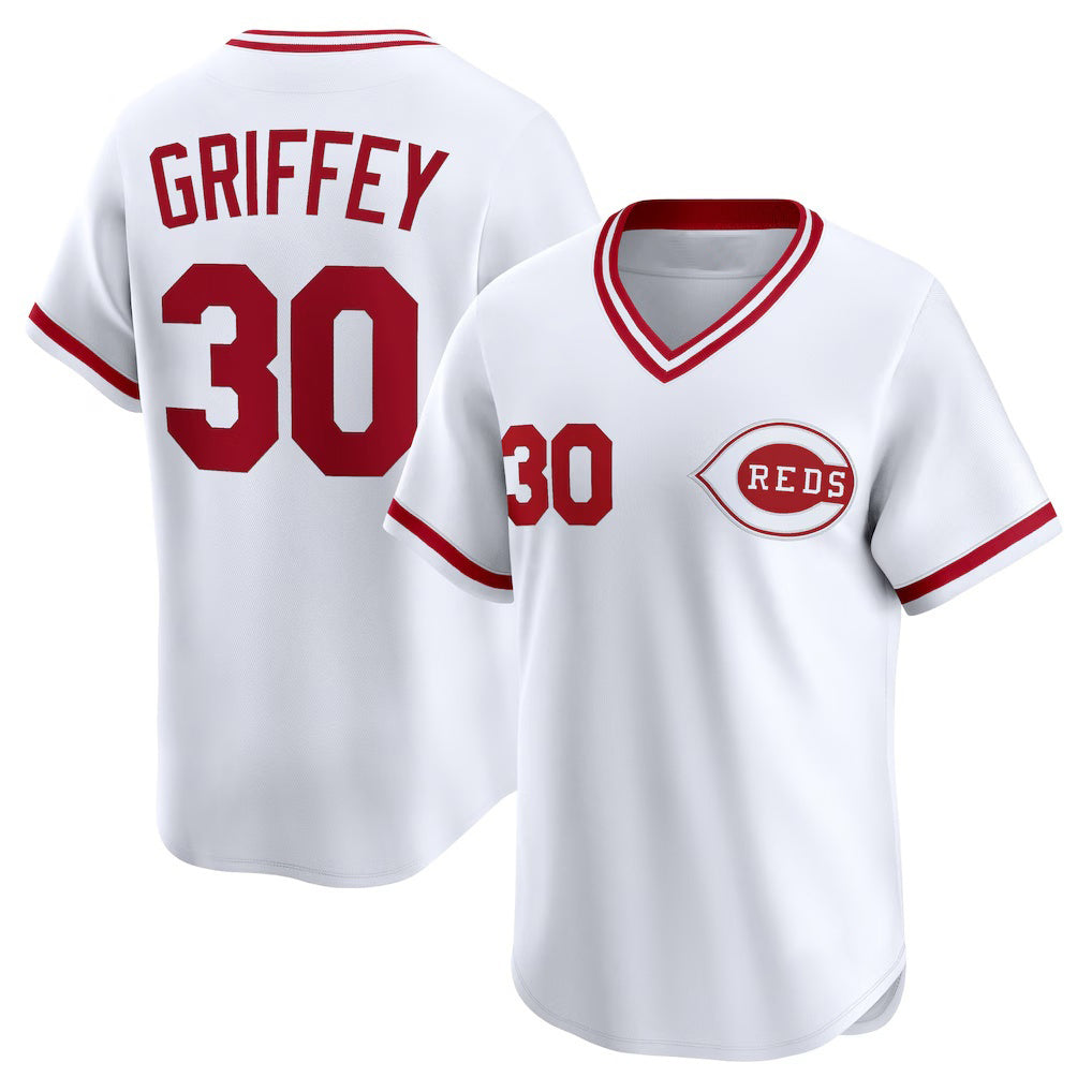 Cincinnati Reds #30 Ken Griffey White CONTON Throwback Cooperstown Collection Limited Jersey