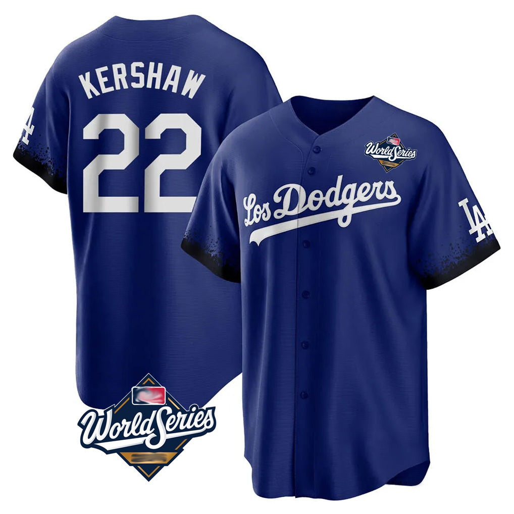 Los Angeles Dodgers #22 Clayton Kershaw Player Royal CONTON World Series City Connect Home Game Stitched Jerseys