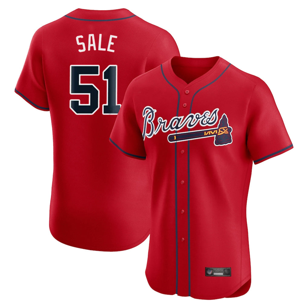 Atlanta Braves #51 Chris Sale Player Red CONTON Limited Elite Home Game Stitched Jerseys