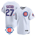 Chicago Cubs #27 Seiya Suzuki Player White CONTON 150th Anniversary Limited Home Game Stitched Jerseys