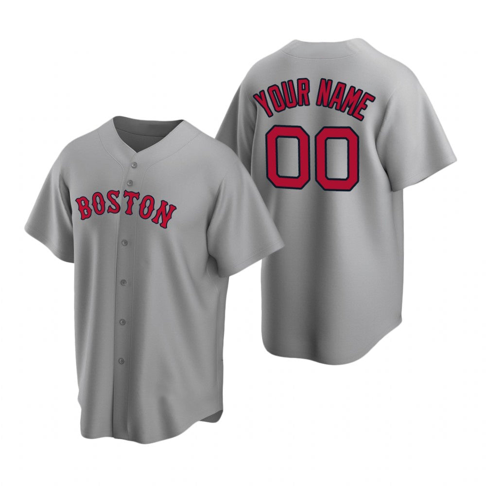 Custom Boston Red Sox Gray CONTON Stitched Cool Base Road Jersey