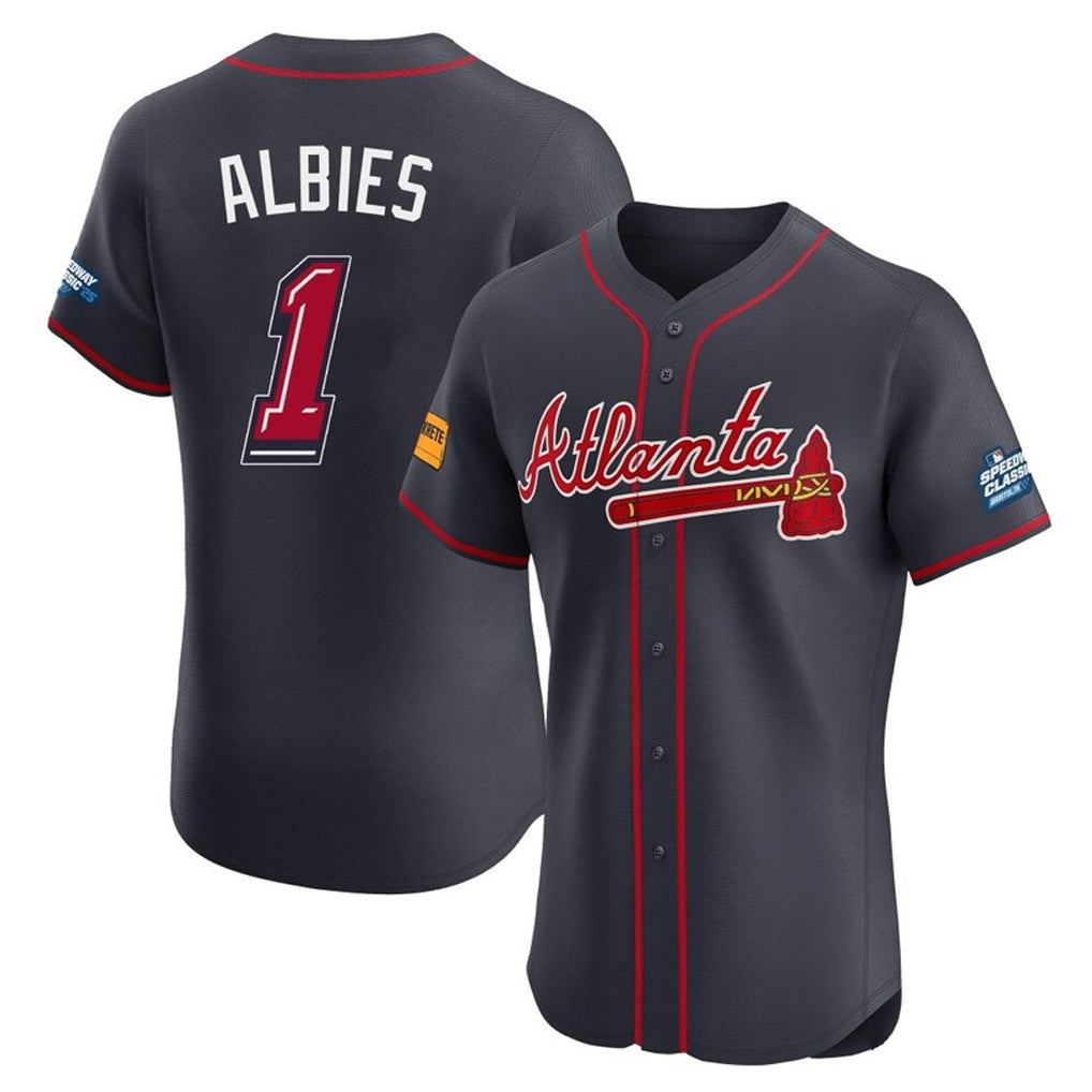 Atlanta Braves #1 Ozzie Albies Player Navy CONTON 2025 Speedway Classic Limited Elite Home Game Stitched Jerseys