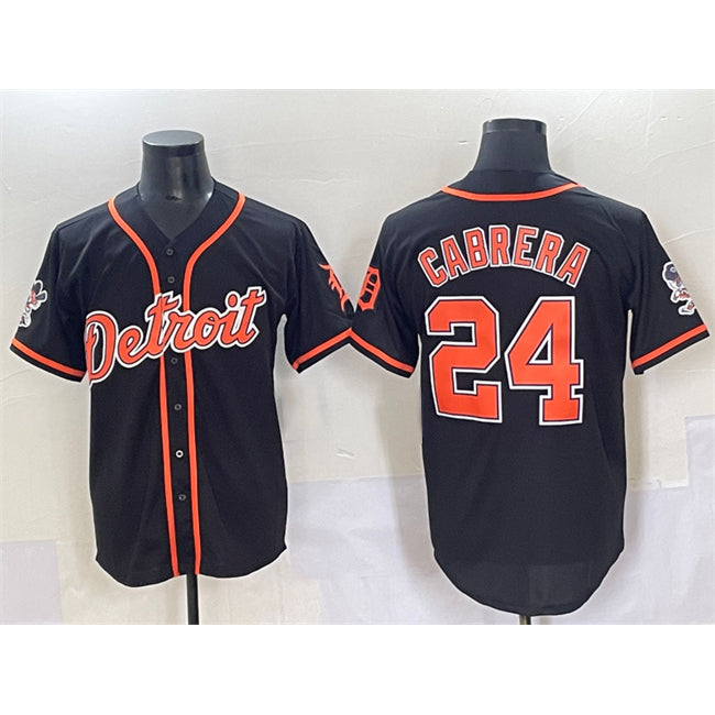 Detroit Tigers #24 Miguel Cabrera Black CONTON With Patch Cool Base Stitched Jersey