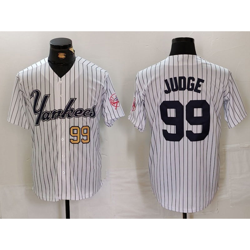 New York Yankees #99 Aaron Judge White CONTON Pinstripe Fashion Cool Base Jerseys 2