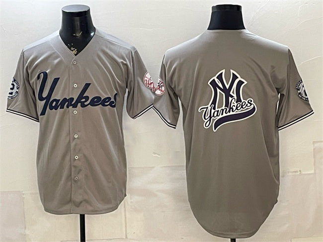 New York Yankees Team Big Logo Grey CONTON With Patch Limited Stitched Jersey