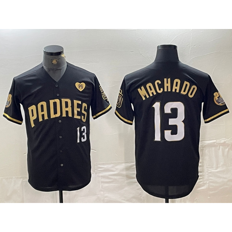 San Diego Padres #13 Manny Machado Black Gold CONTON With Patch Cool Base Stitched Jersey