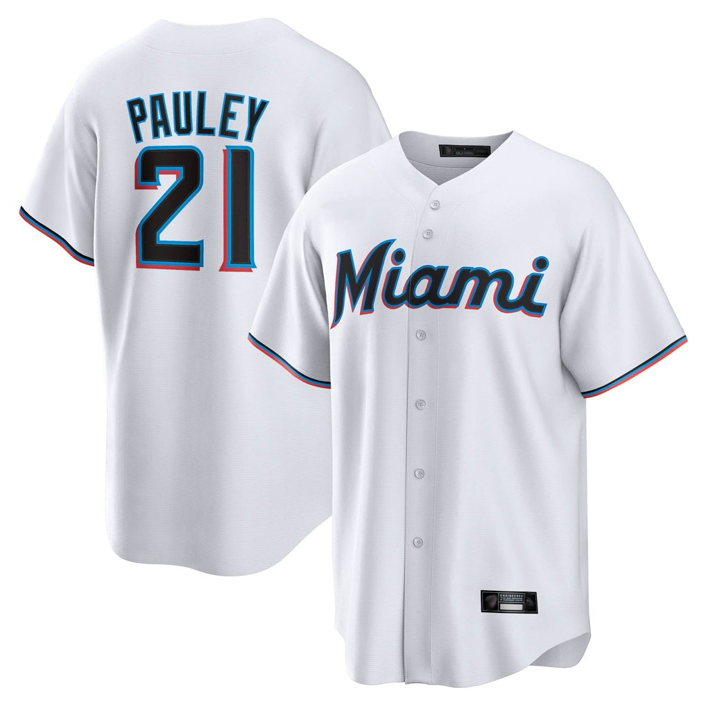 Miami Marlins #21 Graham Pauley Player White CONTON Home Game Stitched Jerseys