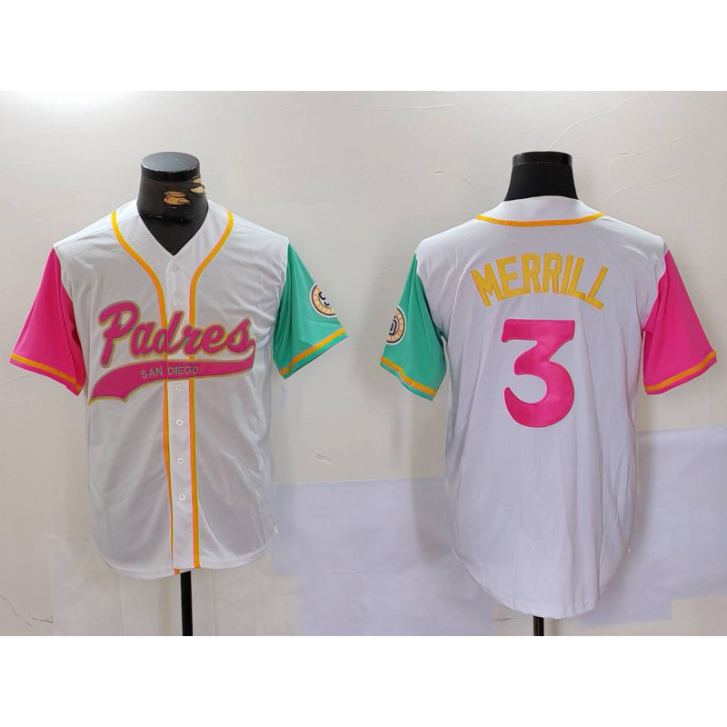 San Diego Padres #3 Jackson Merrill White CONTON NEW 2023 City Connect Cool Base Stitched Jersey