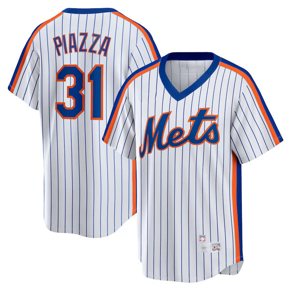 New York Mets #31 Mike Piazza White CONTON Home Cooperstown Collection Player Jersey
