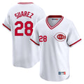 Cincinnati Reds #28 Eugenio Su¨¢rez Player White CONTON Cooperstown Collection Limited T-shirt Home Stitched Jerseys