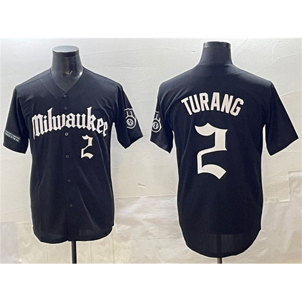 Milwaukee Brewers #2 Brice Turang Black CONTON 'Gothic 414 Shadows Edition' Vapor Premier Limited Stitched Jersey