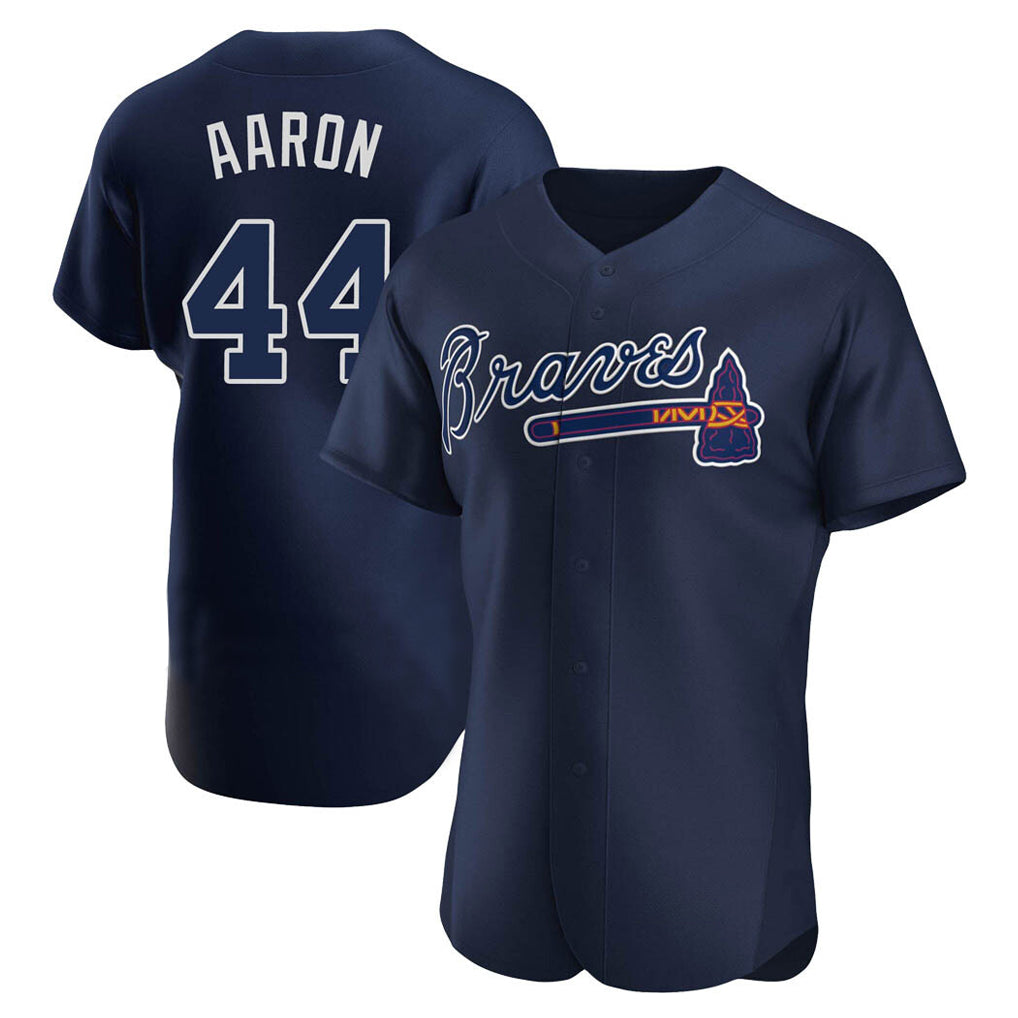 Atlanta Braves #44 Hank Aaron Player Navy CONTON Alternate Limited Elite Home Game Stitched Jerseys