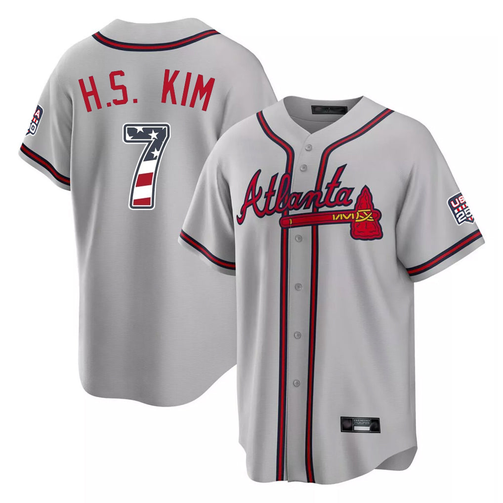 Atlanta Braves #7 Ha-Seong Kim Player Gray CONTON USA 250 Fourth Of July Limited Home Game Stitched Jerseys